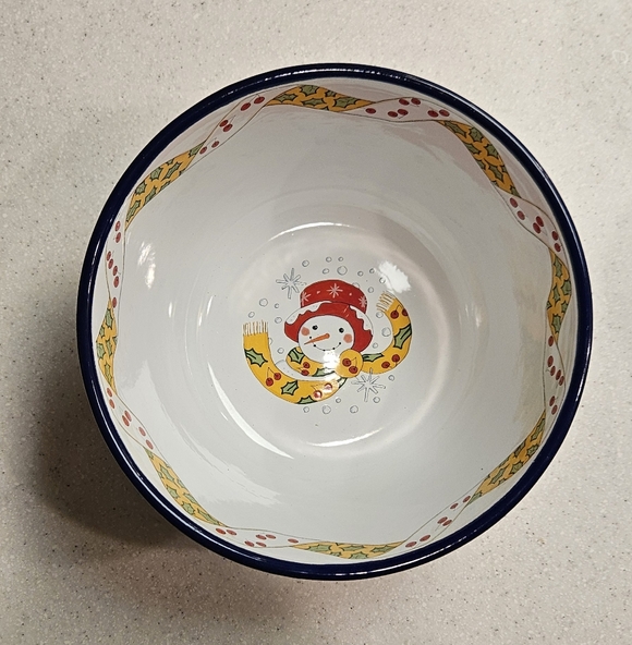 None Other - Holiday Snowman Enamelware Snack Bowl